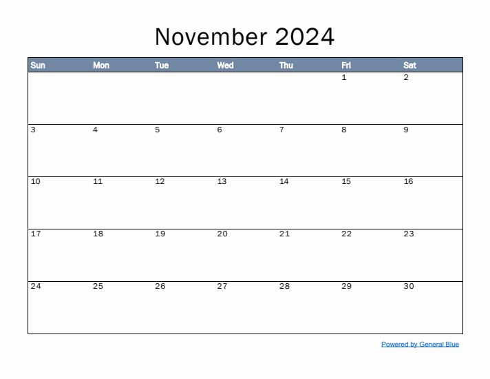 November 2024 Simple Month Calendar Template