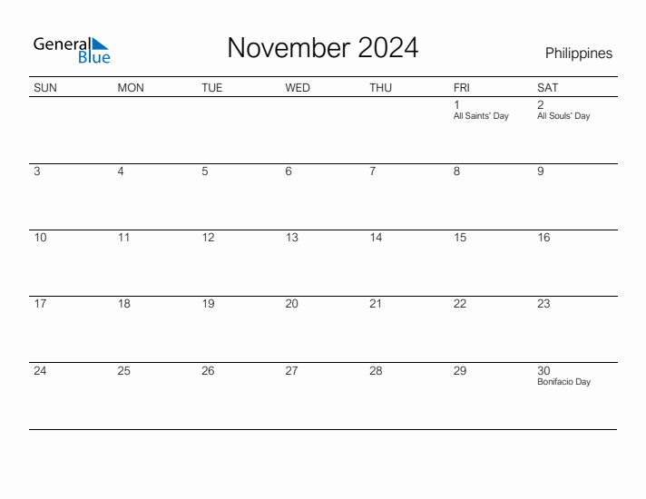 Printable November 2024 Calendar for Philippines