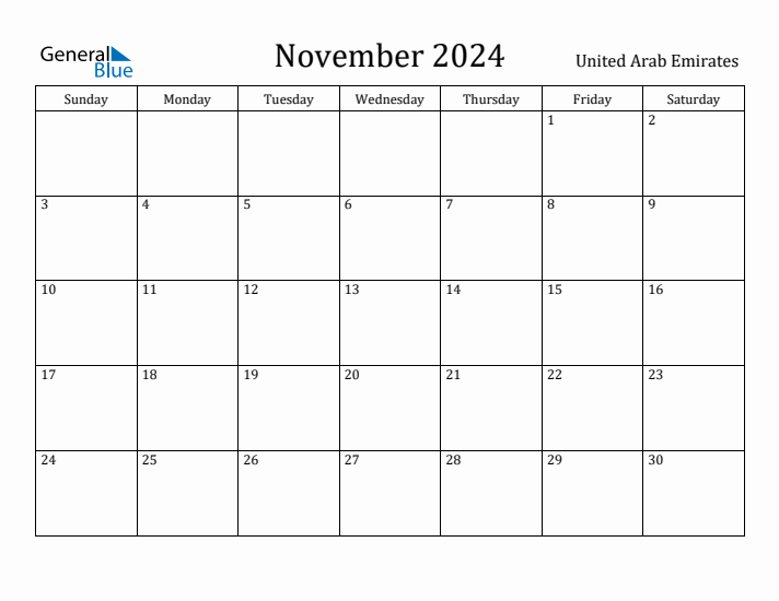 November 2024 Calendar United Arab Emirates