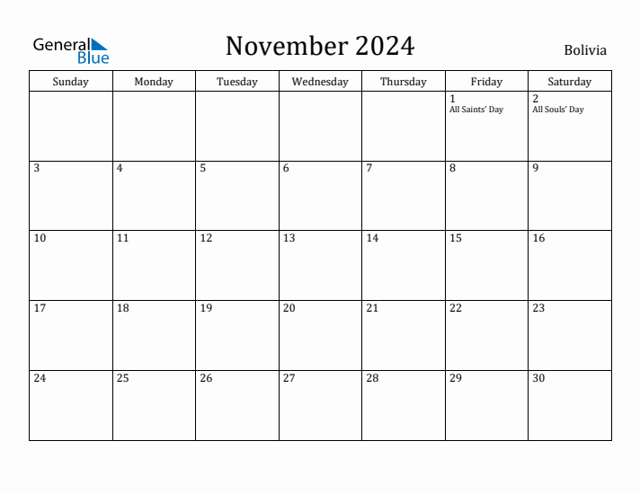 November 2024 Calendar Bolivia