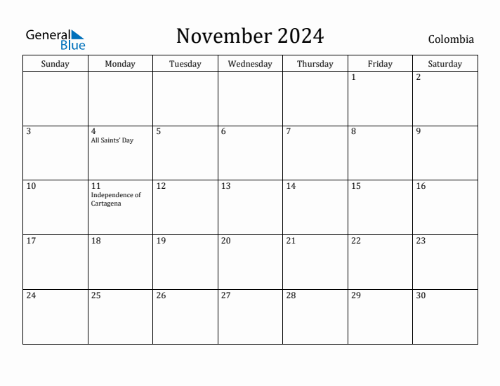 November 2024 Calendar Colombia