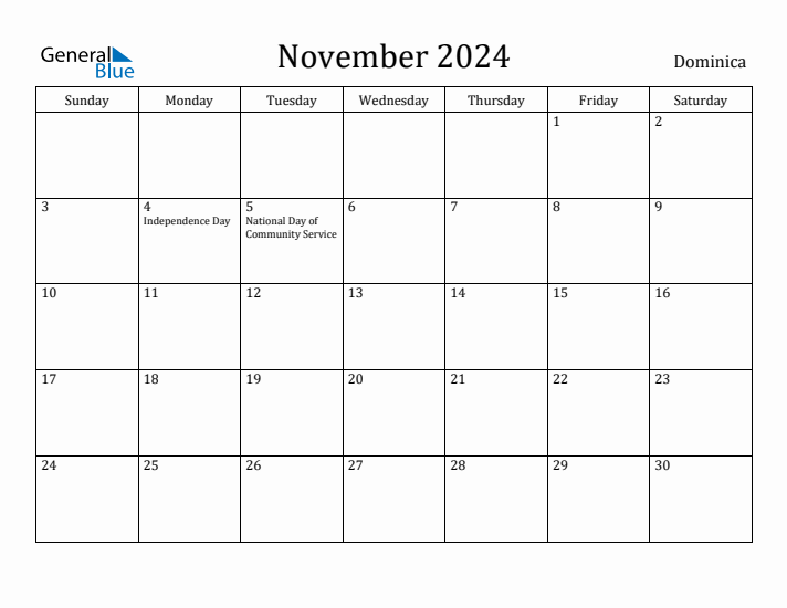 November 2024 Calendar Dominica