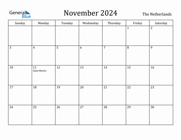 November 2024 Calendar The Netherlands