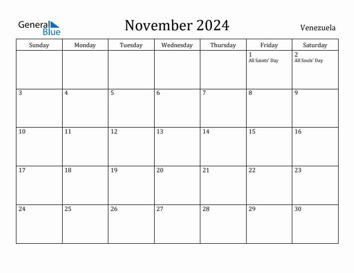 November 2024 Calendar Venezuela