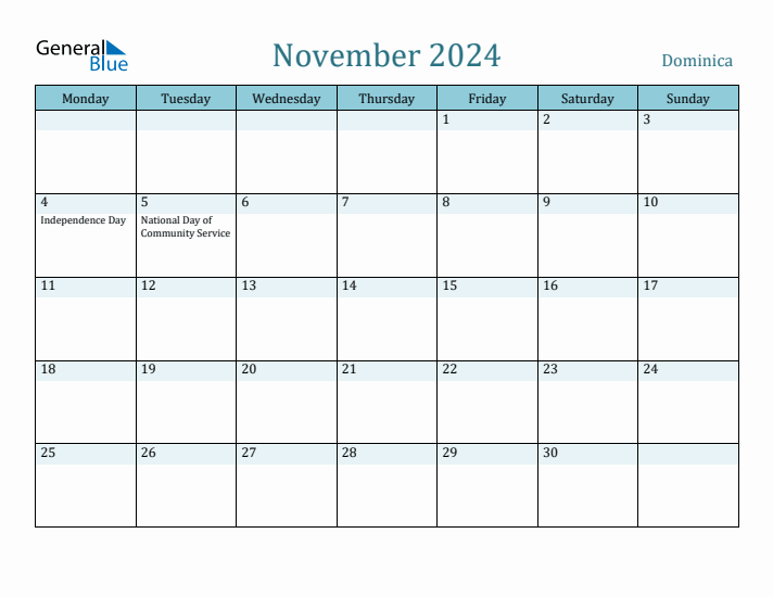 November 2024 Calendar with Holidays