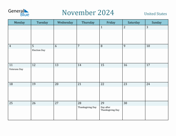 November 2024 Calendar with Holidays