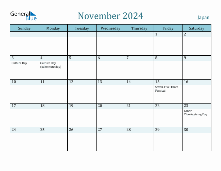 November 2024 Calendar with Holidays