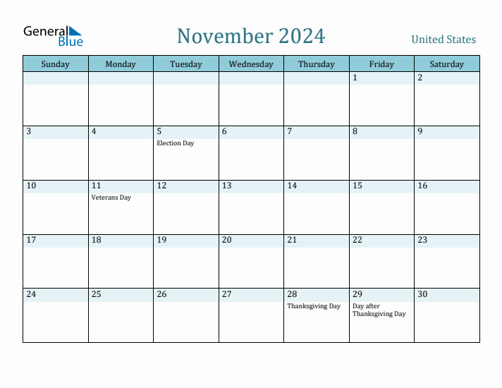 November 2024 Calendar with Holidays