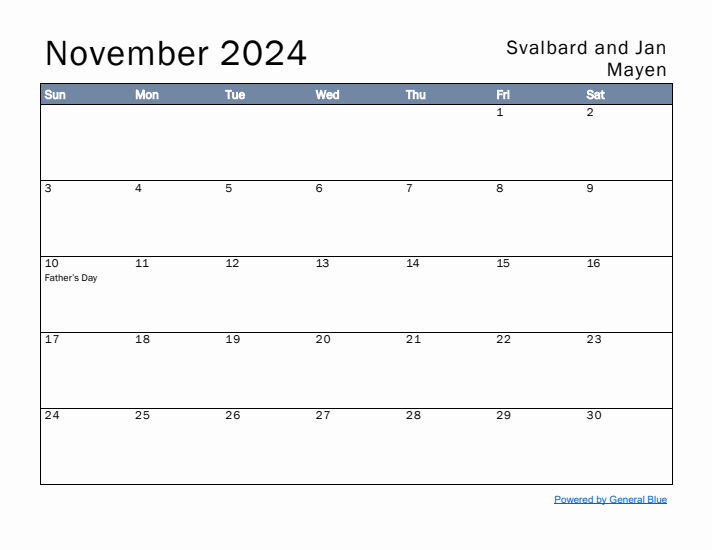 November 2024 Simple Monthly Calendar for Svalbard and Jan Mayen