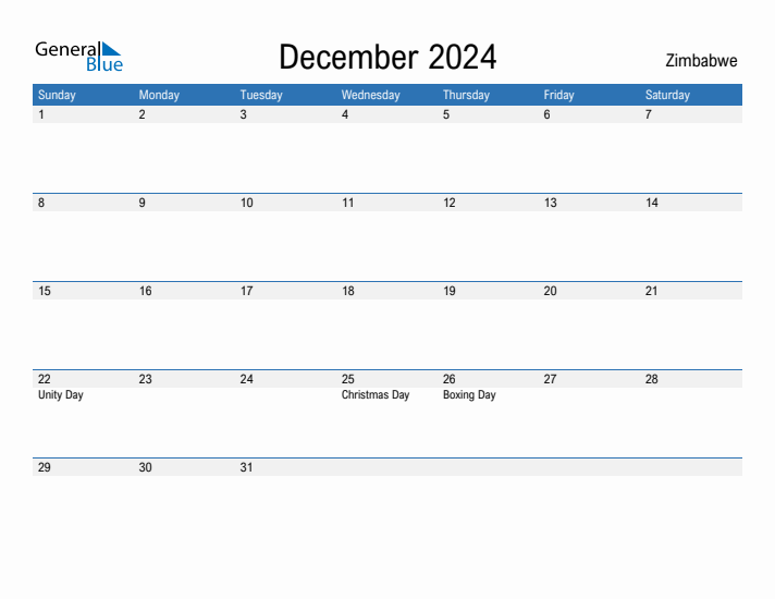 Fillable December 2024 Calendar