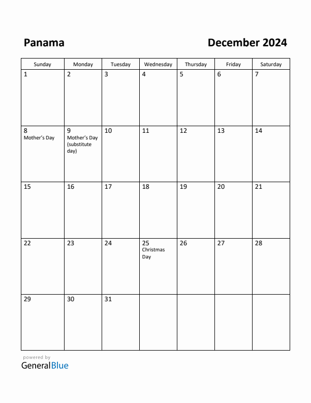 December 2024 Calendar with Panama Holidays