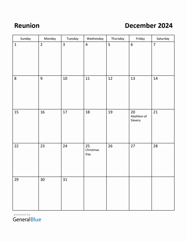 December 2024 Calendar with Reunion Holidays