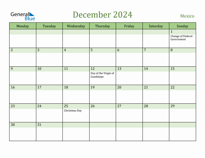 December 2024 Calendar with Mexico Holidays