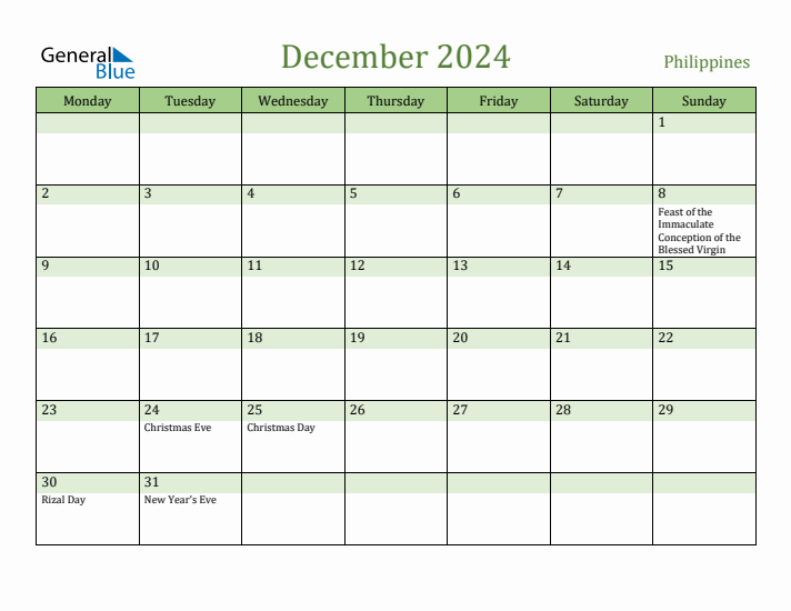 December 2024 Calendar with Philippines Holidays