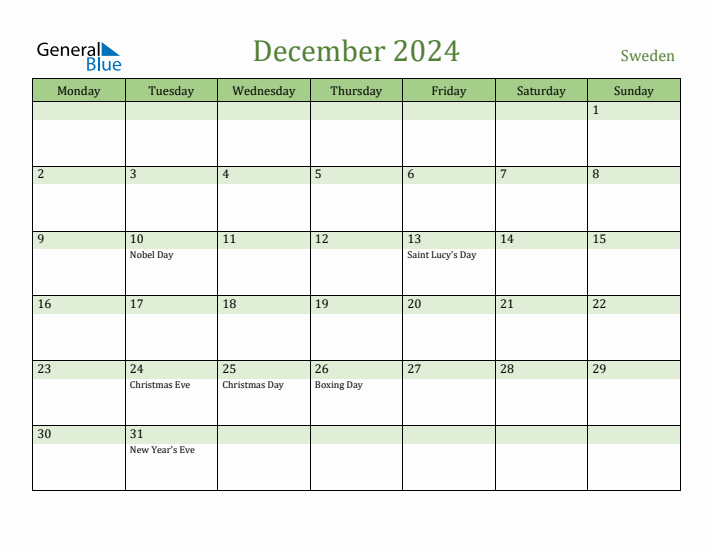 December 2024 Calendar with Sweden Holidays