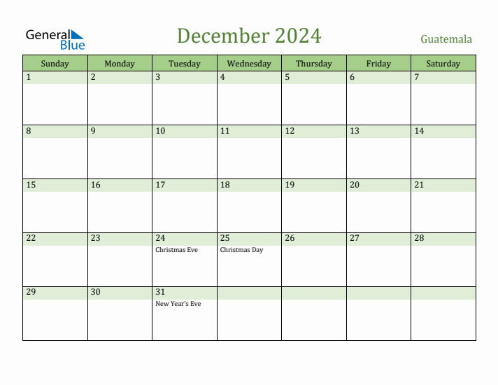 December 2024 Calendar with Guatemala Holidays