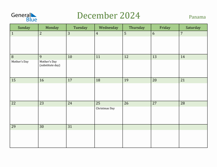 December 2024 Calendar with Panama Holidays