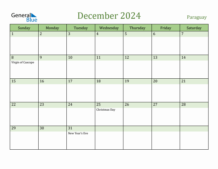 December 2024 Calendar with Paraguay Holidays