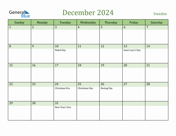 December 2024 Calendar with Sweden Holidays