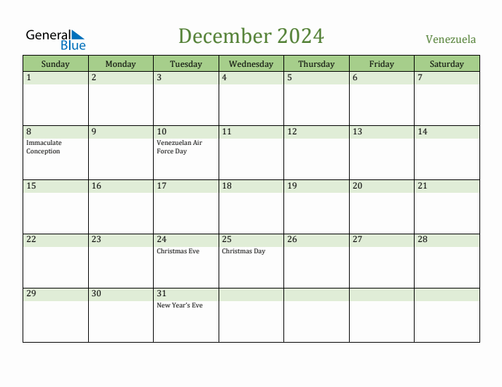 December 2024 Calendar with Venezuela Holidays