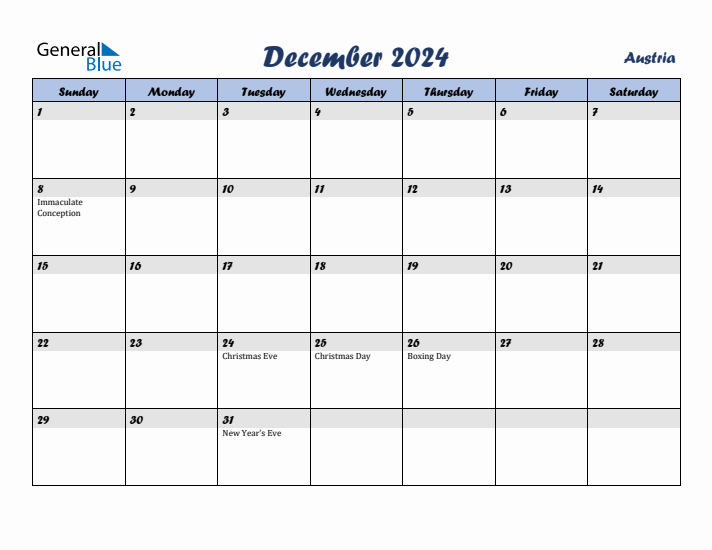 December 2024 Calendar with Holidays in Austria