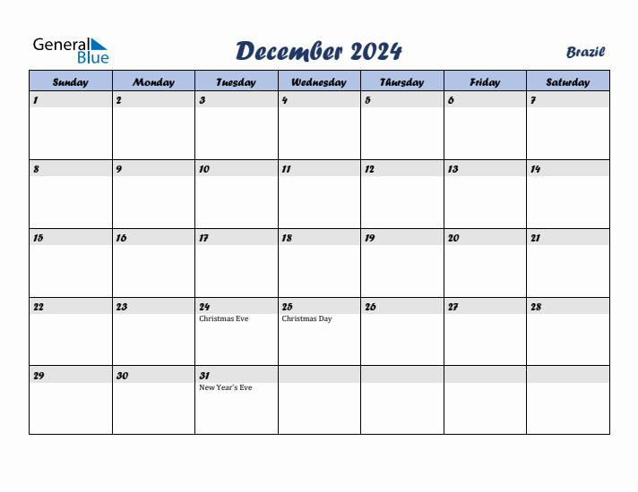 December 2024 Calendar with Holidays in Brazil