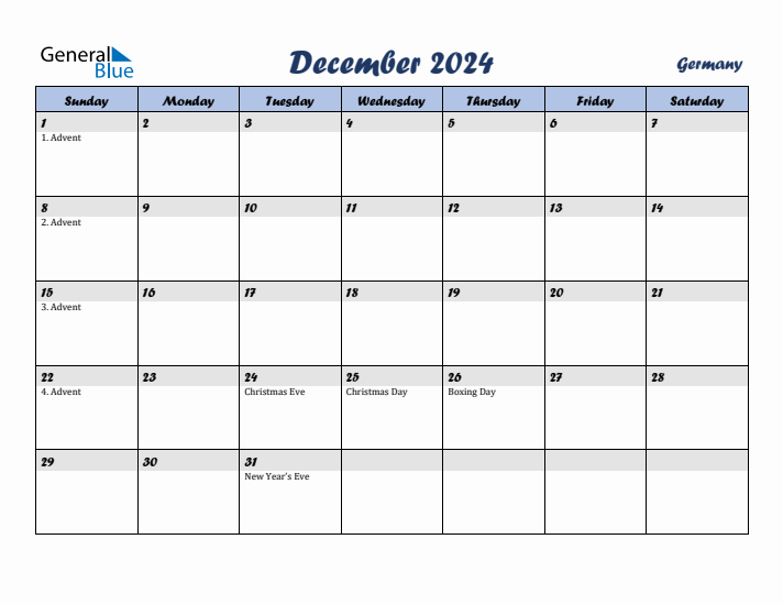 December 2024 Calendar with Holidays in Germany