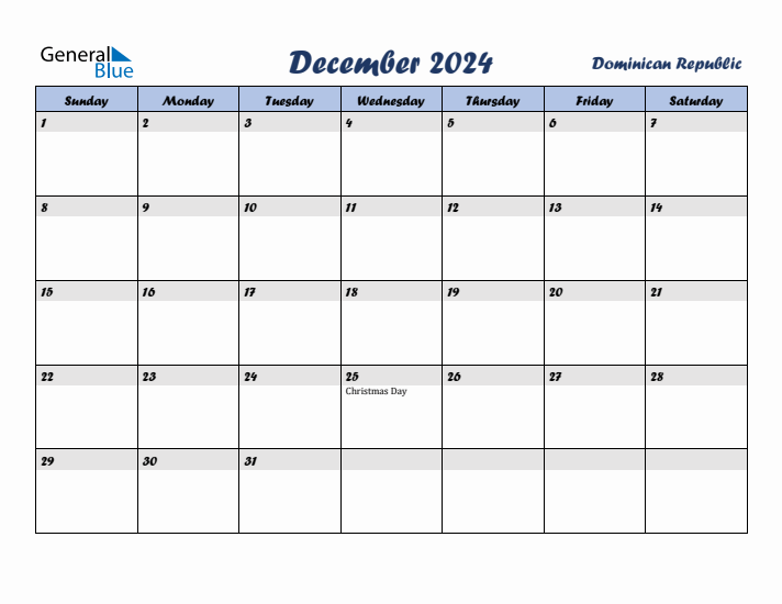 December 2024 Calendar with Holidays in Dominican Republic