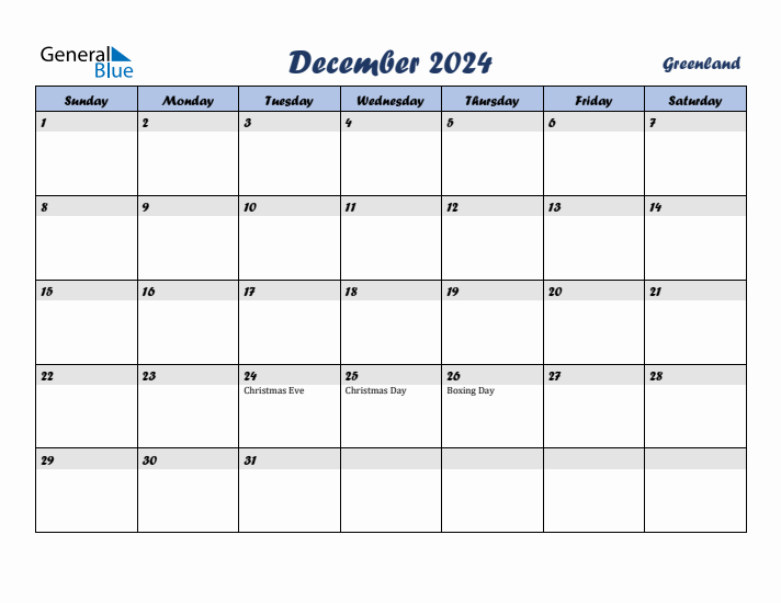 December 2024 Calendar with Holidays in Greenland