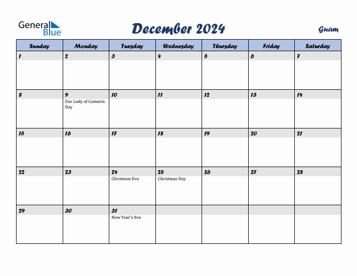 December 2024 Calendar with Holidays in Guam