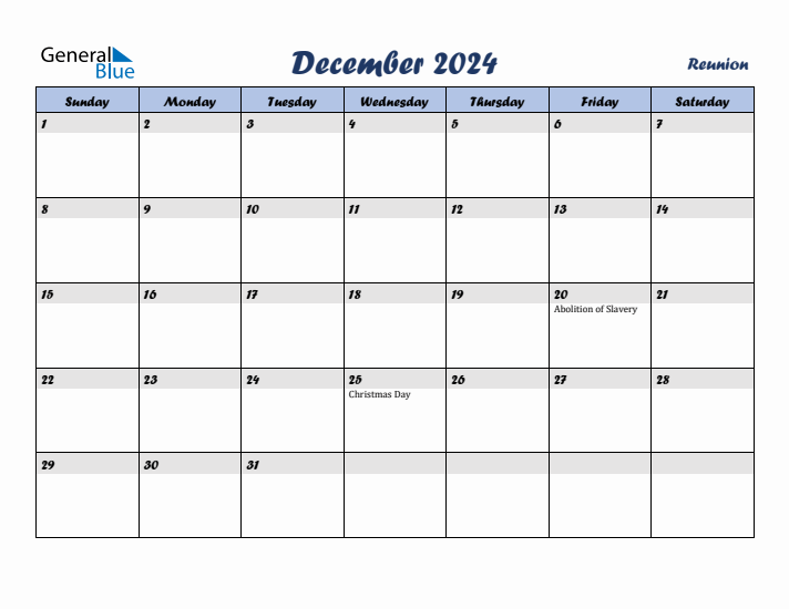 December 2024 Calendar with Holidays in Reunion