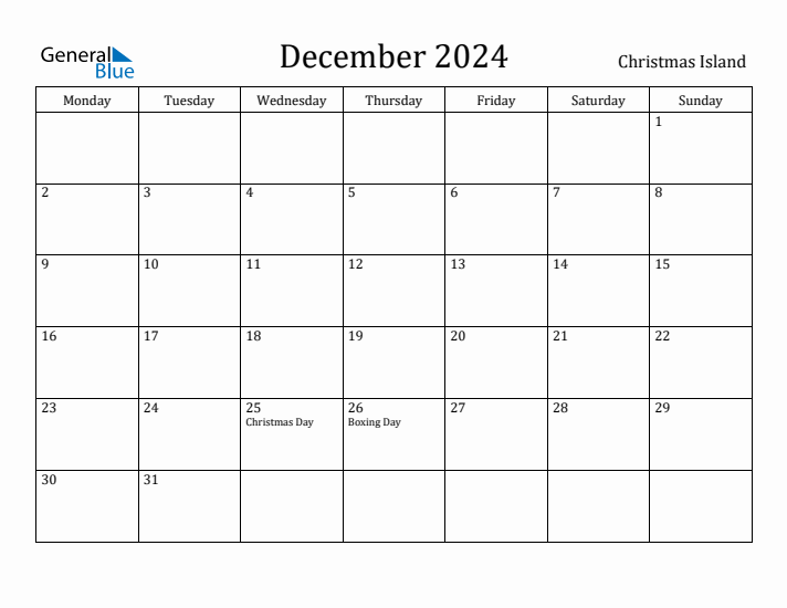 December 2024 Calendar Christmas Island