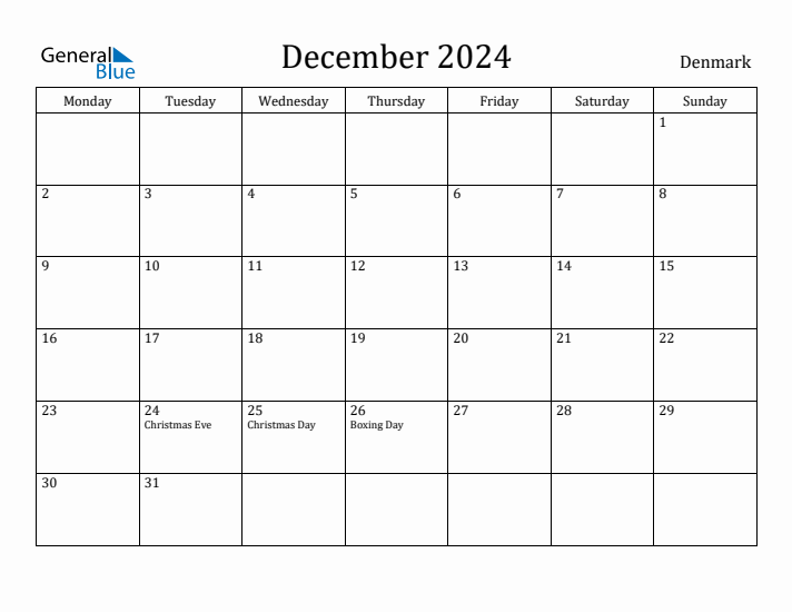 December 2024 Calendar Denmark