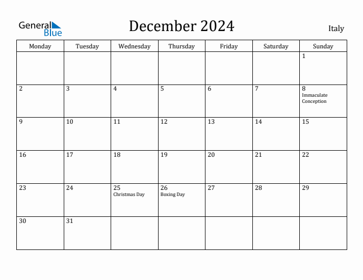 December 2024 Calendar Italy