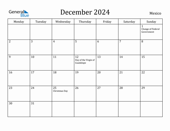 December 2024 Calendar Mexico