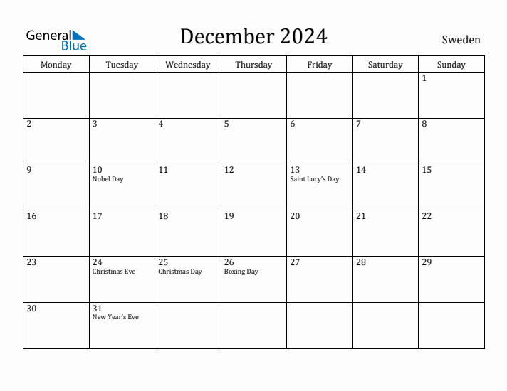 December 2024 Calendar Sweden