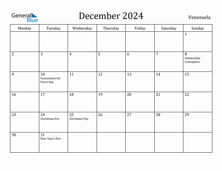 December 2024 Calendar Venezuela