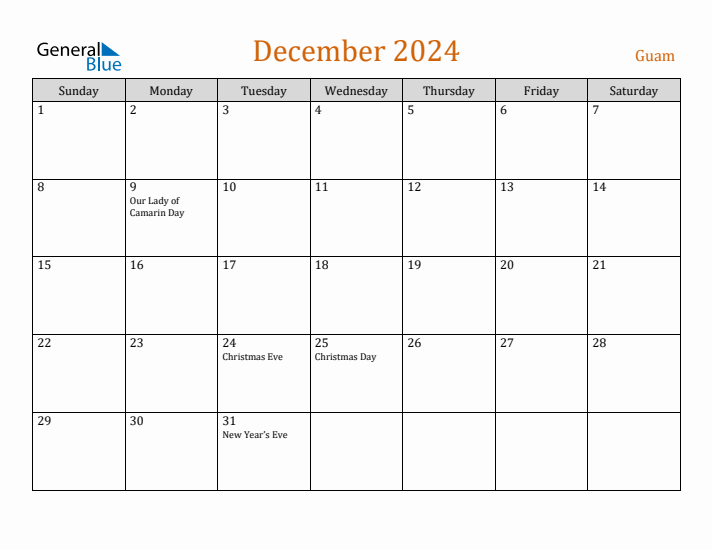 December 2024 Holiday Calendar with Sunday Start