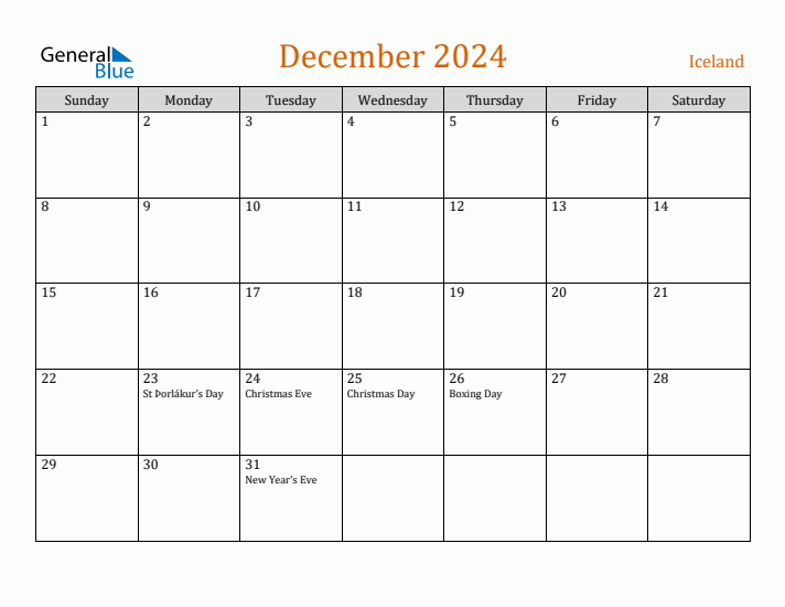 December 2024 Holiday Calendar with Sunday Start