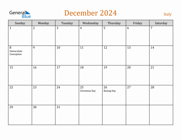 December 2024 Holiday Calendar with Sunday Start