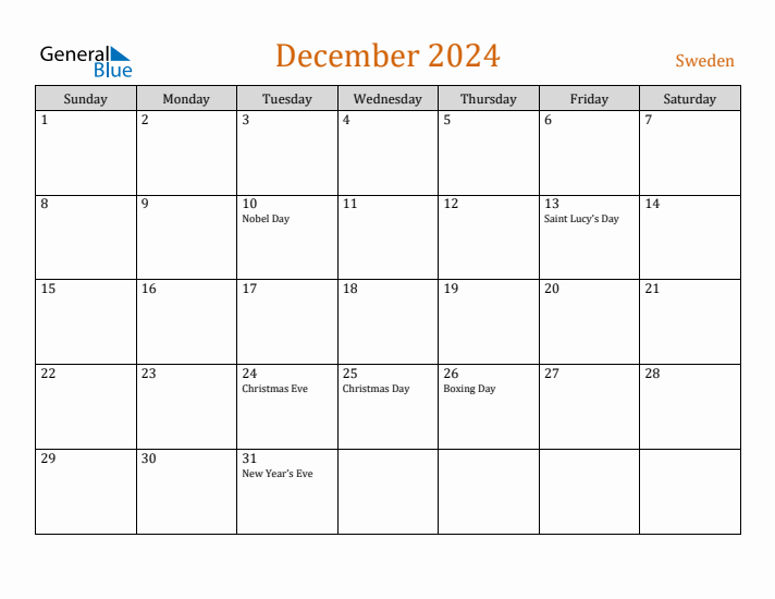 December 2024 Holiday Calendar with Sunday Start