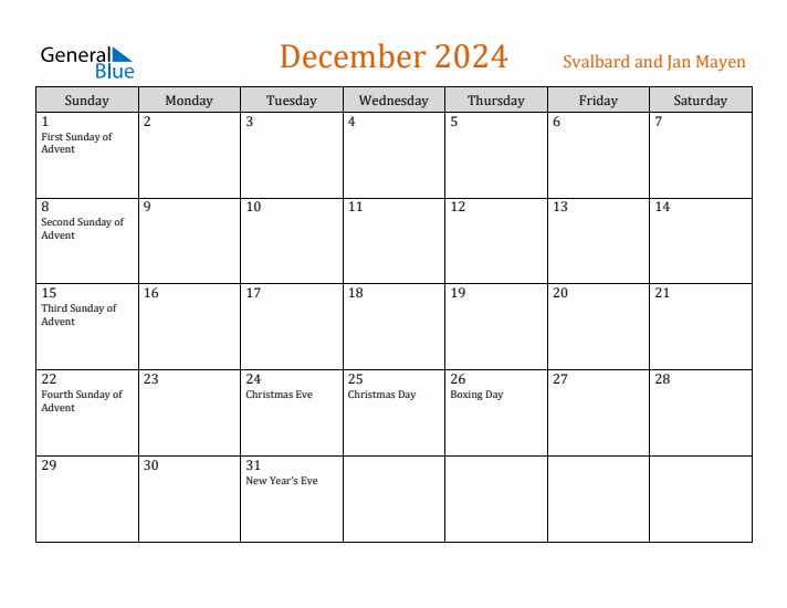 December 2024 Holiday Calendar with Sunday Start