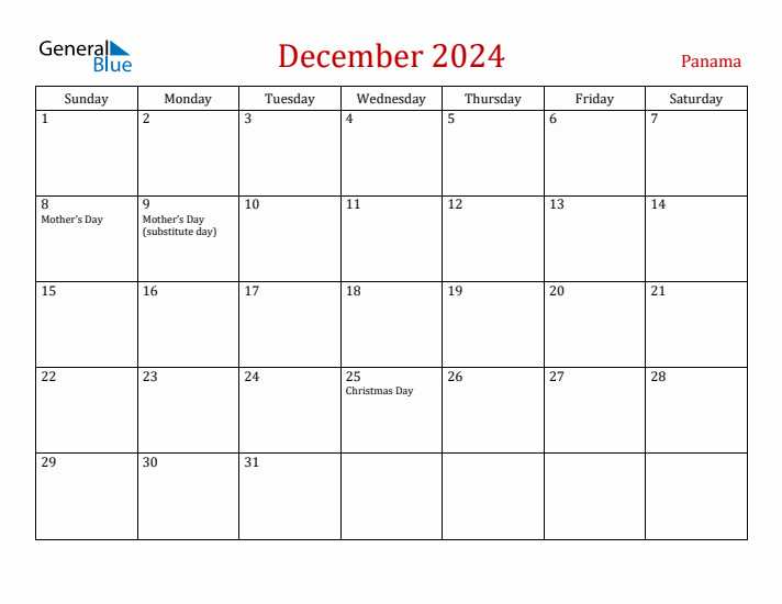 Panama December 2024 Calendar - Sunday Start