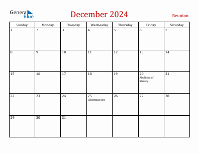 Current month calendar with Reunion holidays for December 2024