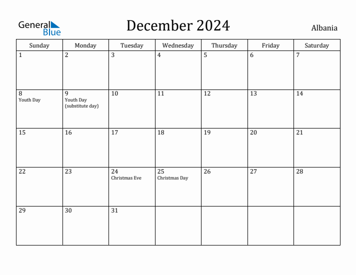 December 2024 Calendar Albania