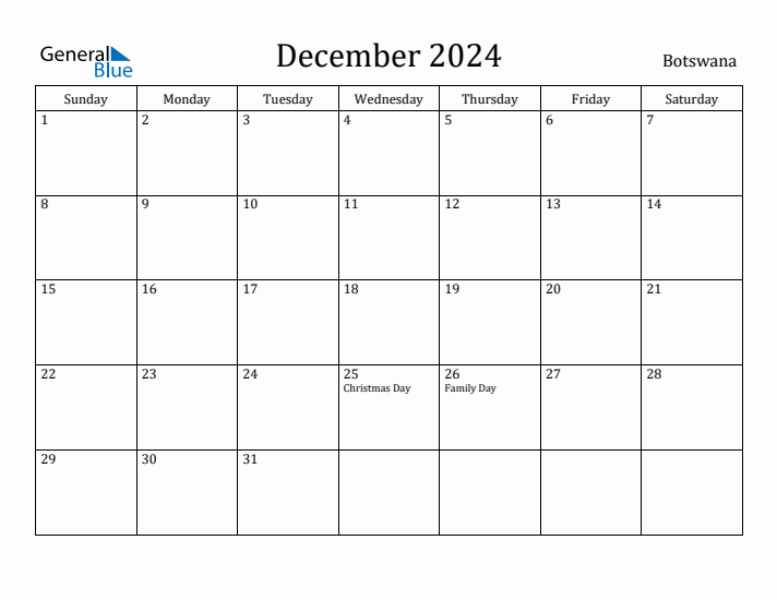 December 2024 Calendar Botswana