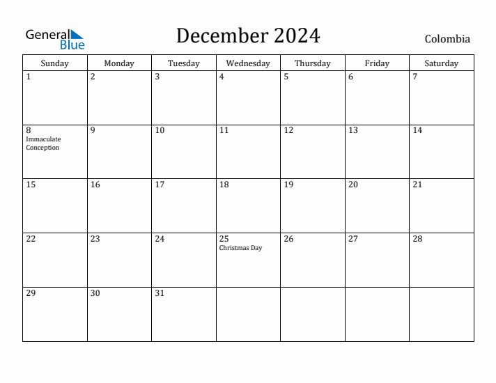 December 2024 Calendar Colombia