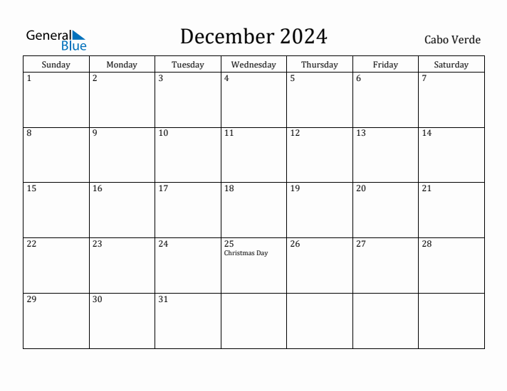 December 2024 Calendar Cabo Verde