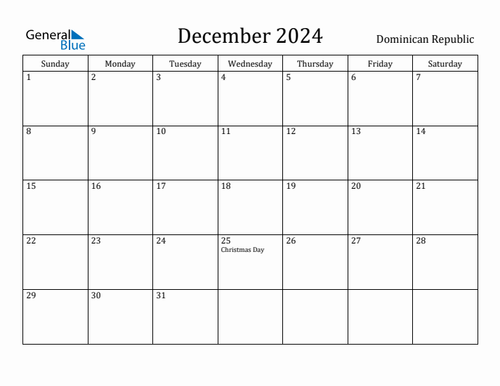 December 2024 Calendar Dominican Republic