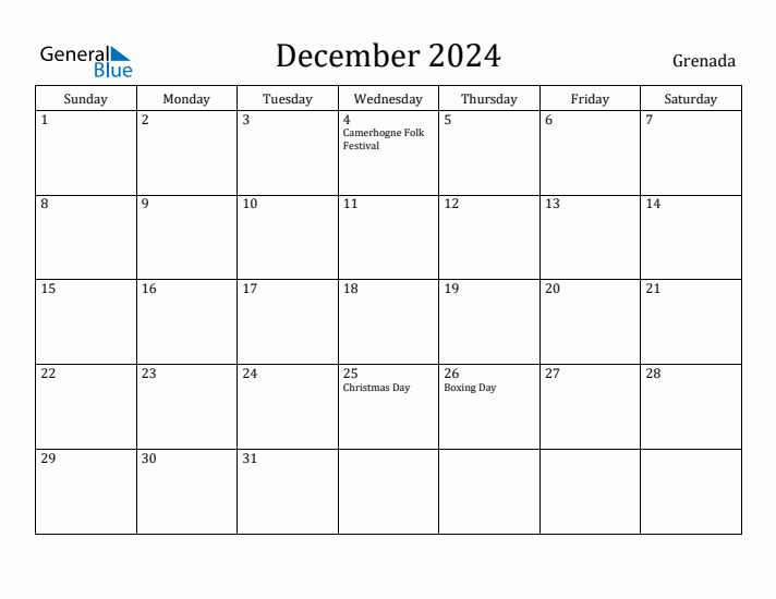 December 2024 Calendar Grenada